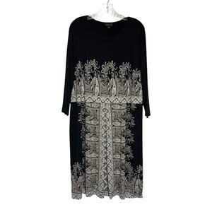 J.Jill Wearever Collection 3/4 Sleeve A-Line Dress Black Gray Paisley 2X